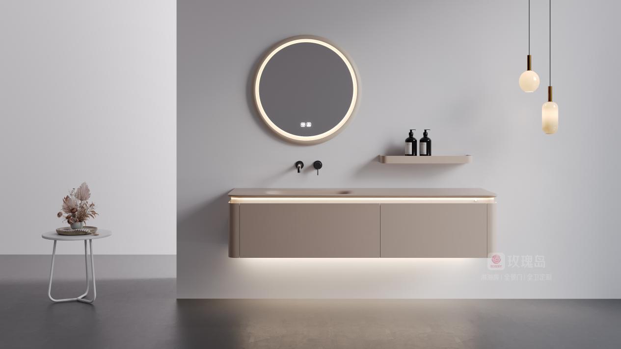 玫瑰島人造石一體盆浴室柜，傳遞舒適的生活方式