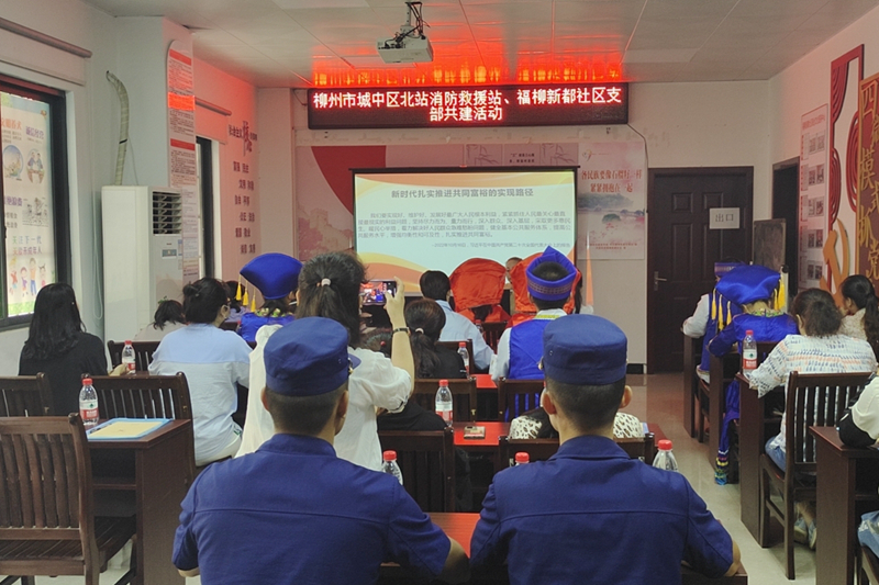 柳州市城中區北站消防救援站與福柳新都社區開展支部共建活動