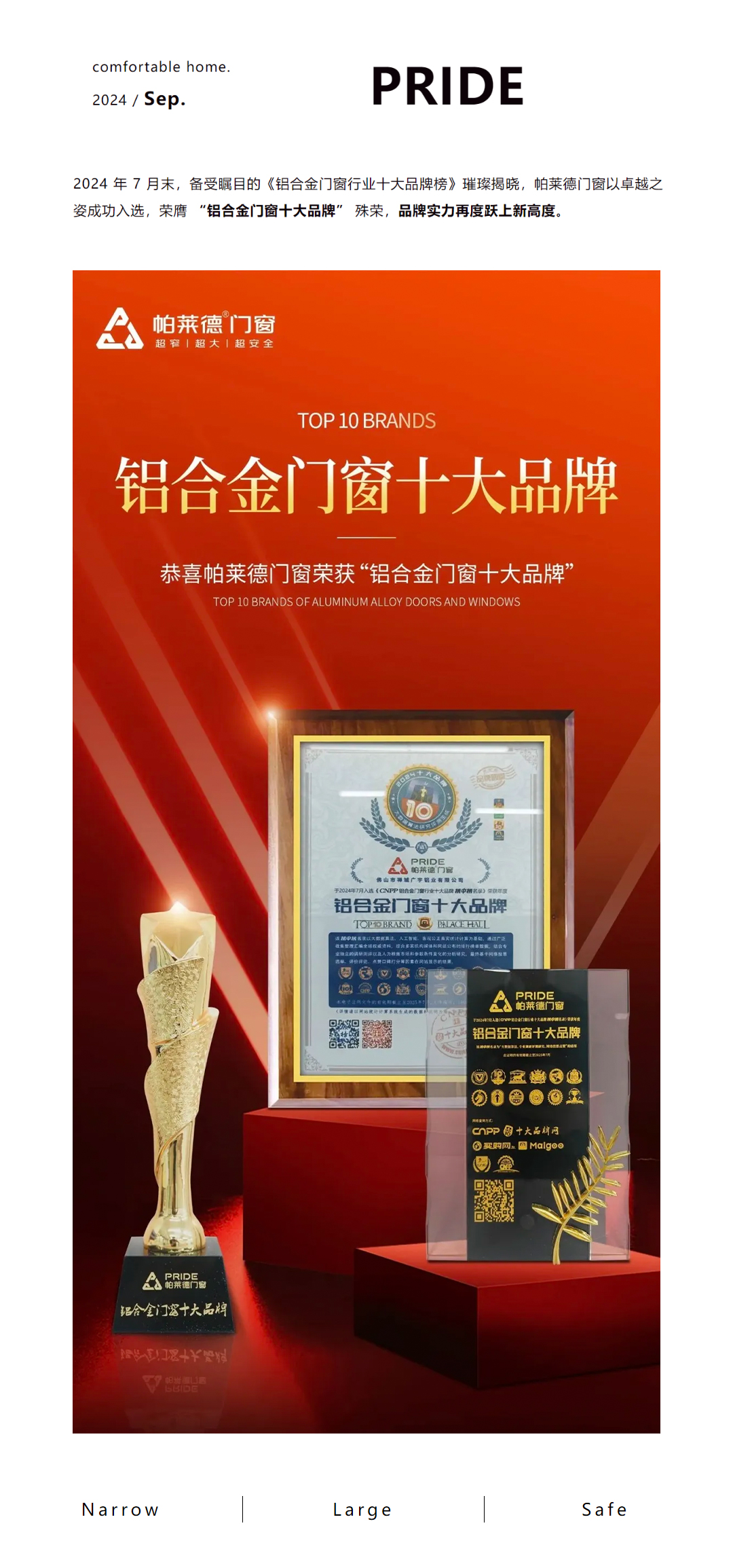 帕萊德門窗榮膺&ldquo;鋁合金門窗十大品牌&rdquo;，品牌實力再攀新高！